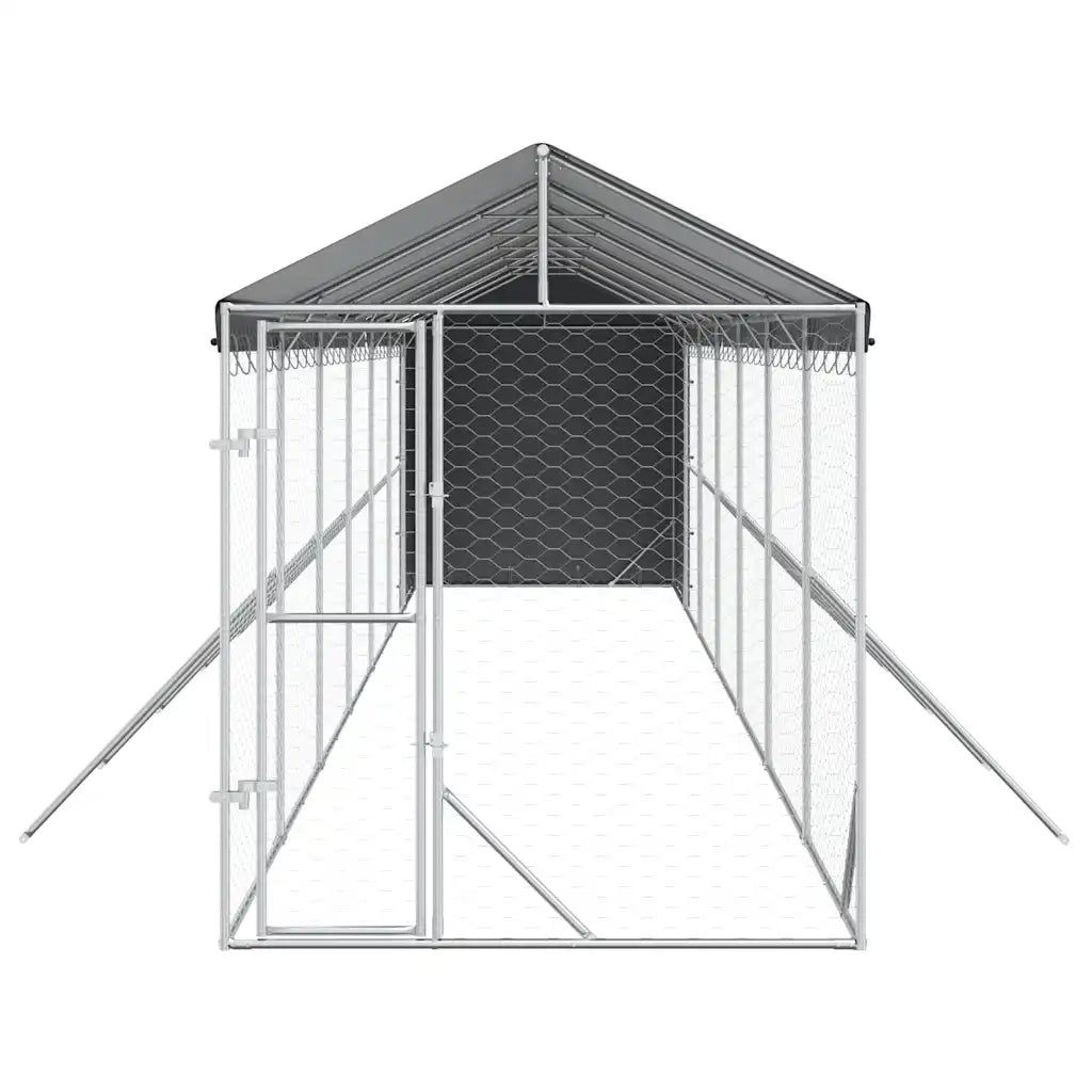 Cuccia Cani da Esterno Tetto Argento 2x14x2,5 m Acciaio Zincato 3190493