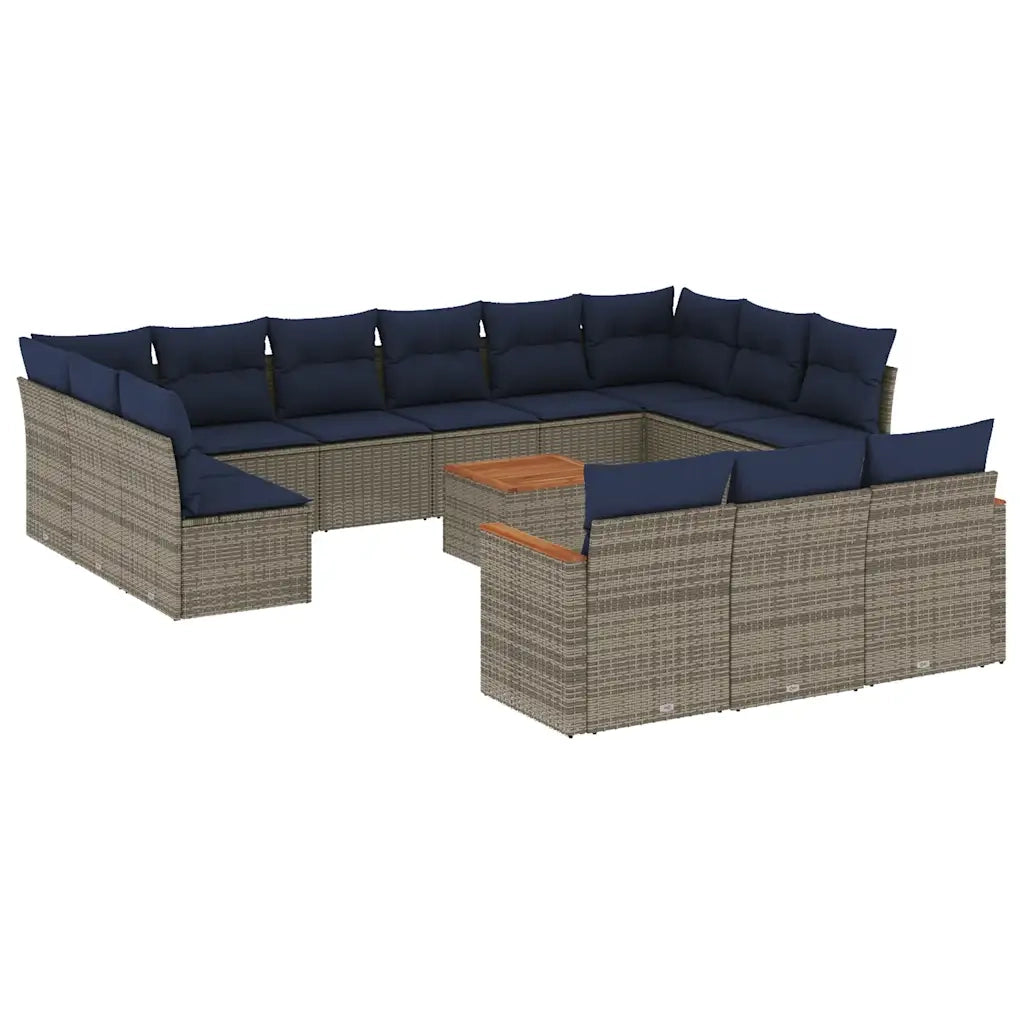 Set Divani da Giardino 14 pz con Cuscini Grigio in Polyrattan 3226467