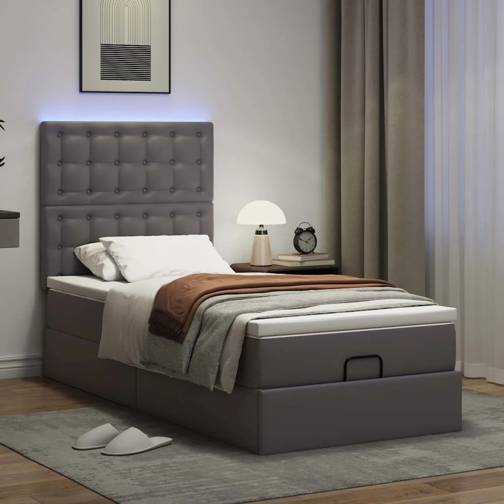 Struttura Letto Pouf con Materasso Grigio 90x200 cm Similpelle 3313833