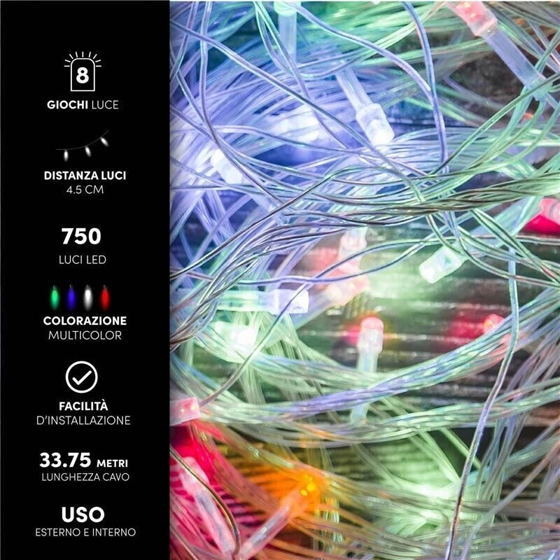 HIGH-TECH MINILUCCIOLE CON FILO TRASPARENTE CON 750 LED MULTICOLOR