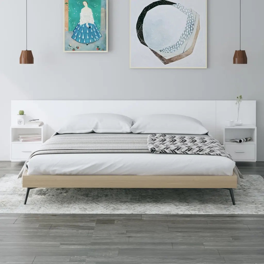 Testiera per Letto con Armadietti in Legno Multistrato Bianco cod mxl 52672