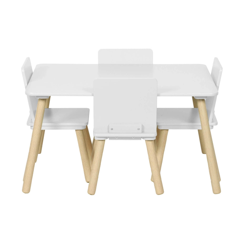 Set tavolo rettangolare per bambini in legno di pino con 4 sedie,