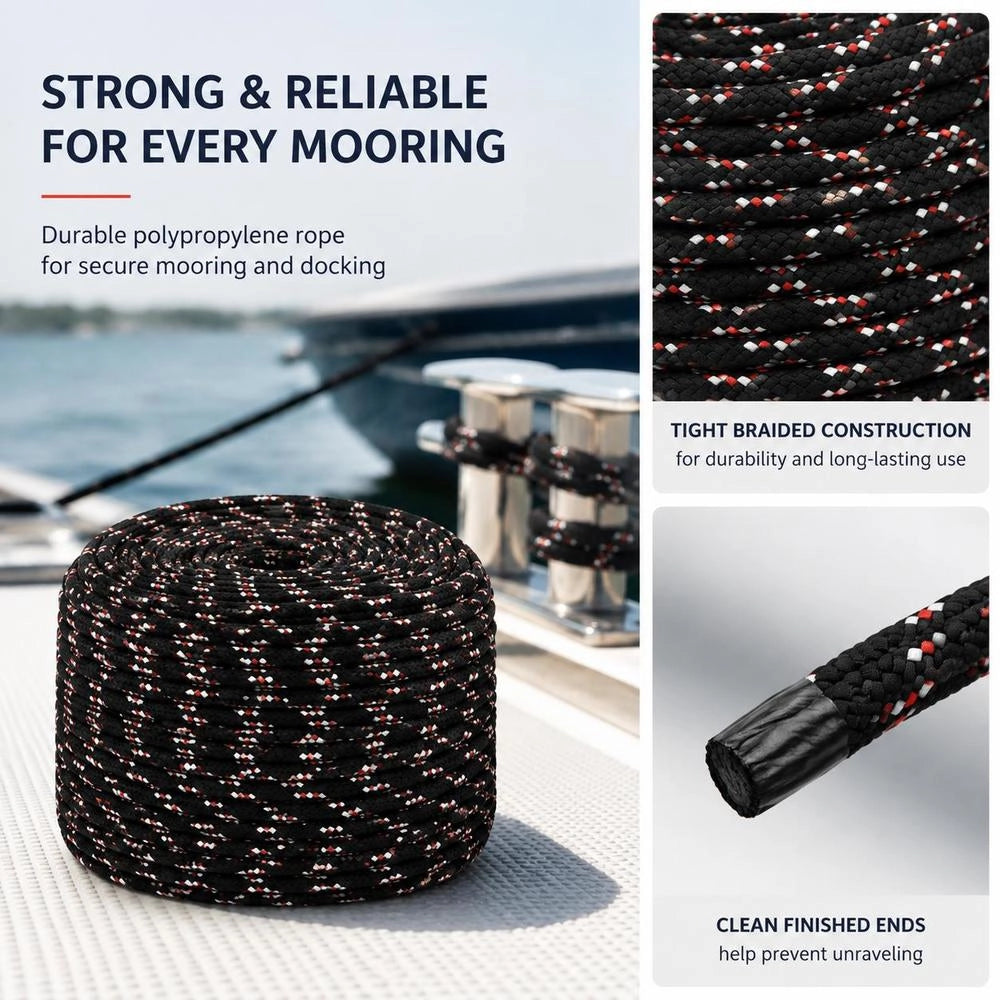 Boat Rope, Black, 8 Mm, 25 M, Polypropylene