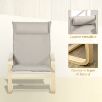 Poltrona Relax con Pouf Poggiapiedi in Legno e Tessuto con Poggiatesta, 67x69x100cm, Grigio