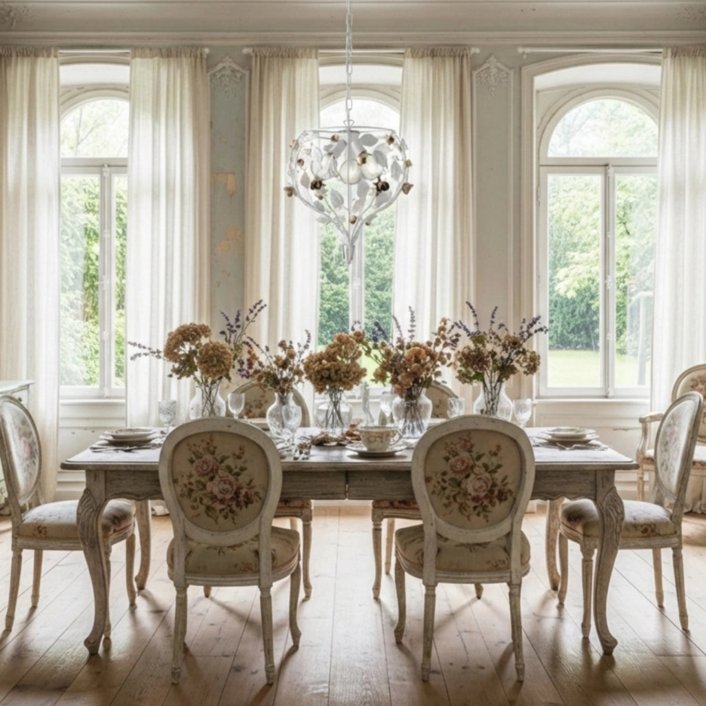 Lampadario Shabby Chic Bella Metallo Bianco 3 Luci E27