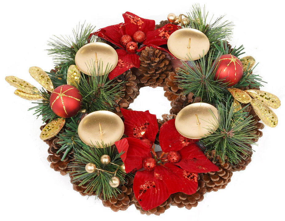 Portacandela Natalizia Ø27 cm con Decorazioni e Pigne