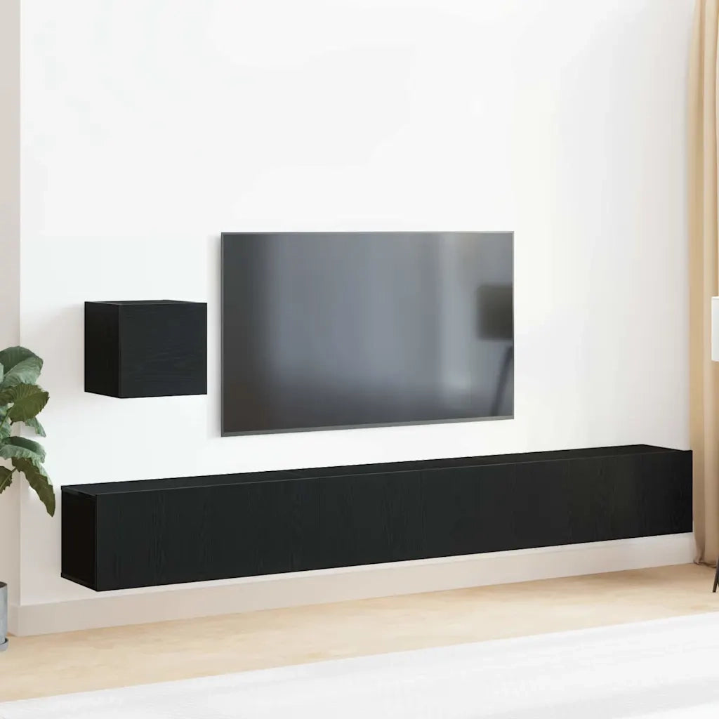 Set mobile TV Montaggio a parete-Credenza per TV Rovere Nero Legno multistrato 569406