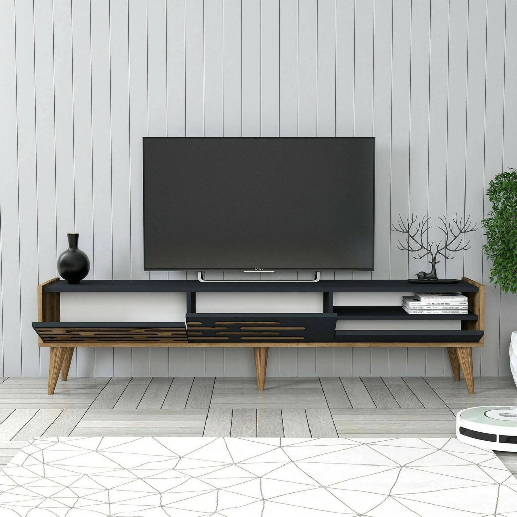 Mobile porta TV Upana, Credenza da soggiorno, Armadio basso per TV, Base parete attrezzata, 180x45h35 cm, Antracite e Noce