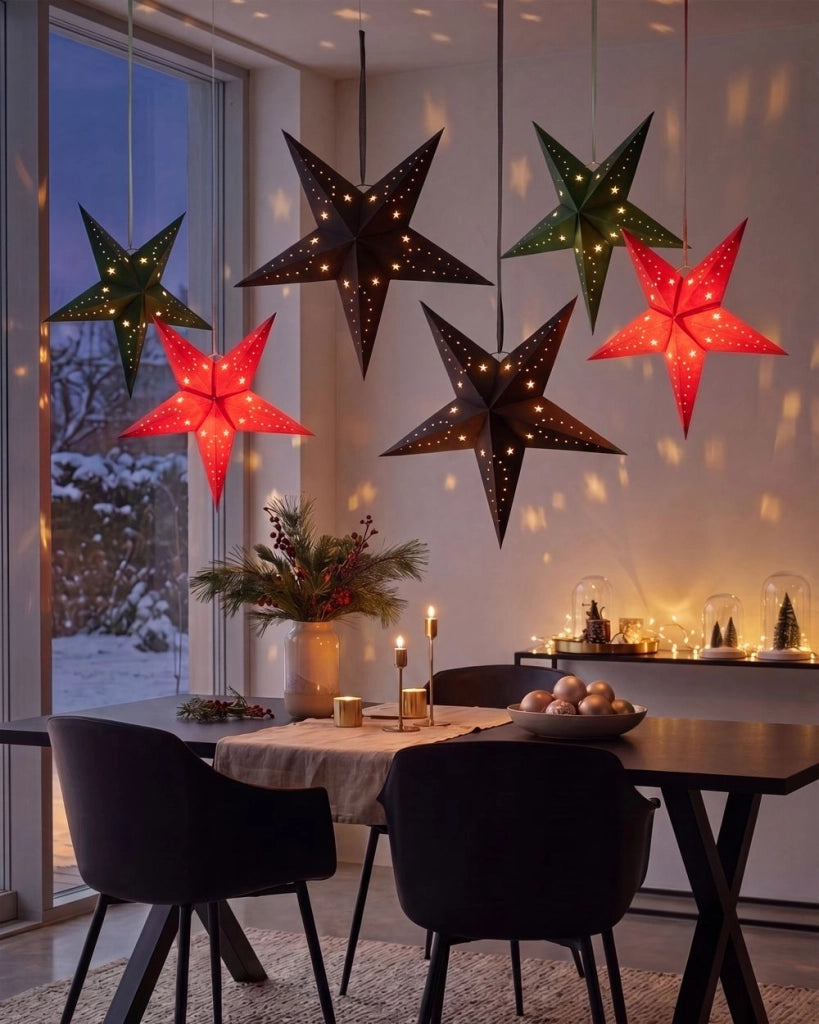 Set di 2 stelle LED in carta di colore nero 45 cm velluto decorazione di Natale