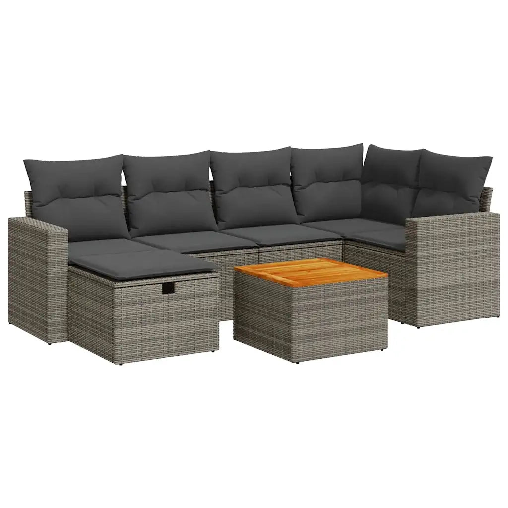 Set Divani da Giardino 7 pz con Cuscini Grigio in Polyrattan