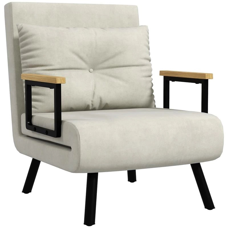 POLTRONA LETTO 3 IN 1 CON SCHIENALE RECLINABILE E CUSCINO IN TESSUTO EFFETTO VELLUTO 63X73X81 CM CREMA