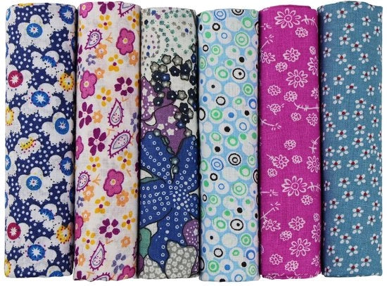 Set di 6 pezzi di tessuto in cotone 50x50 cm - Tessuto a quadri - Stoffa per patchwork - Tessuto decorativo - Diverse opzioni di design - Tessuto in pezzi
