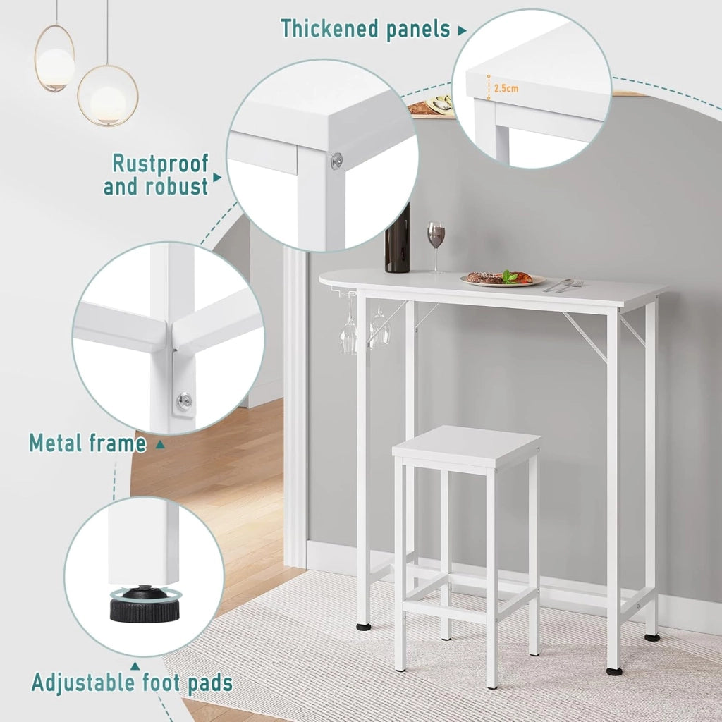 Set di 4 Sgabelli da Bar Industriali con Poggiapiedi, Sgabelli da Cucina senza Schienale, Sedie Alte per Penisola Cucina, Sedile in Truciolato e Telaio in Metallo, 33x33x65cm, bianco, 1058BY-4