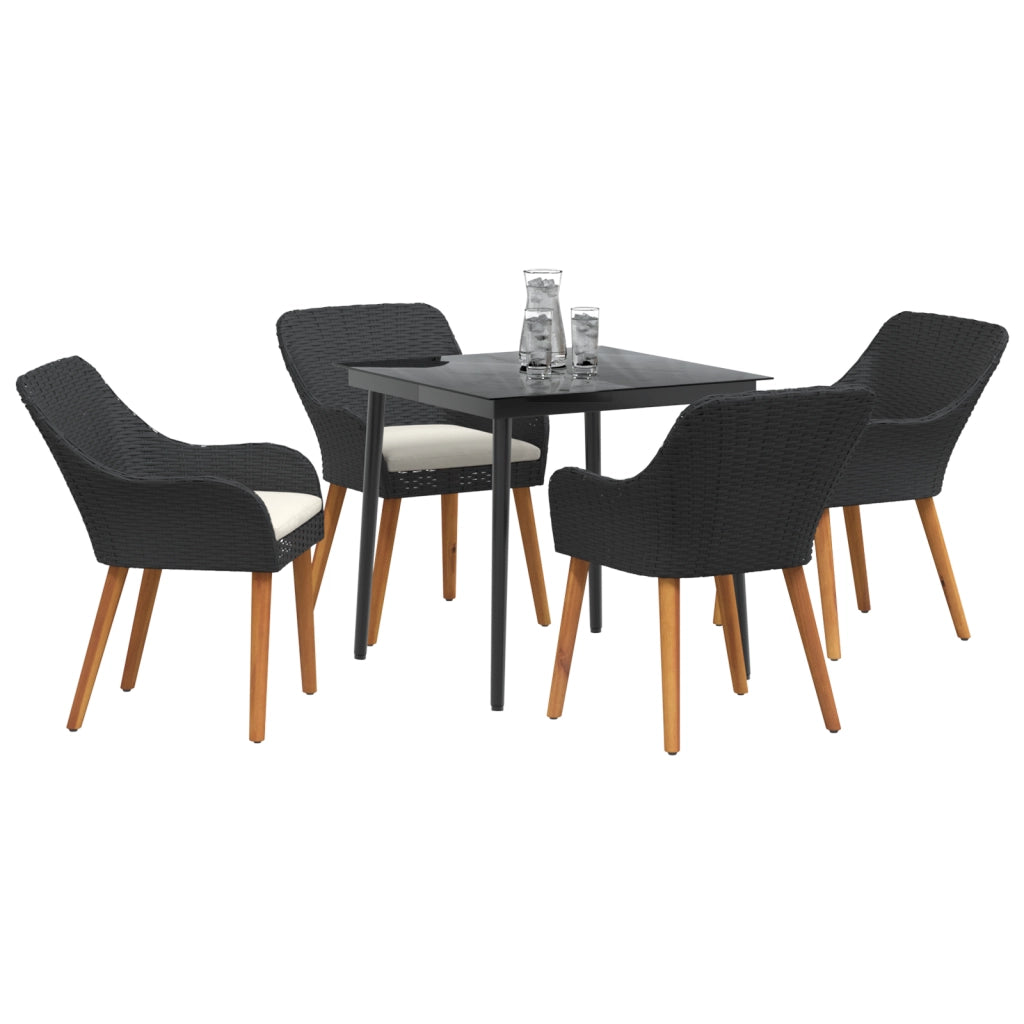 Set da Pranzo da Giardino 5 Pezzi Rattan Polietilene Nero