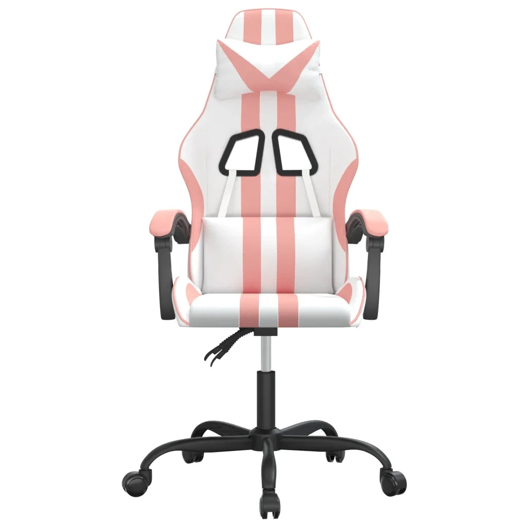 Sedia da Gaming | Sedia da e-sports Girevole Bianco e Rosa in Similpelle