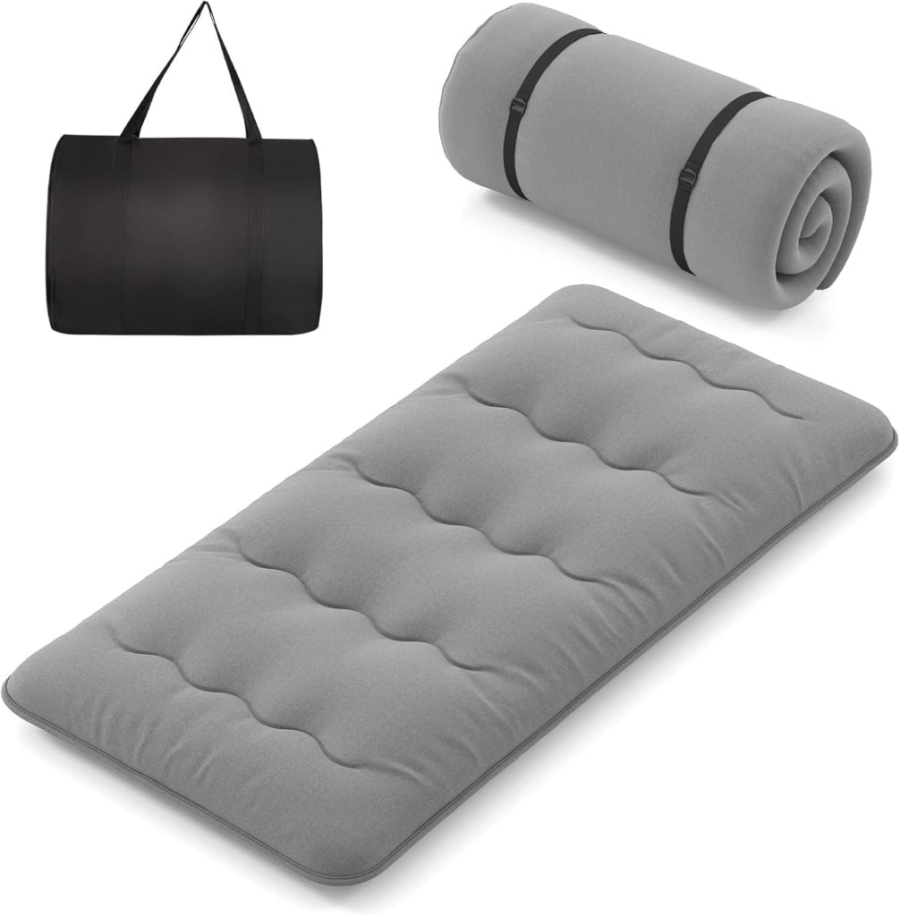 Materasso Futon Pieghevole, Materasso Portatile con Sacca da Trasporto per Camping, Materasso da Terra con Copertura Lavabile (Grigio,200 x 90 cm)