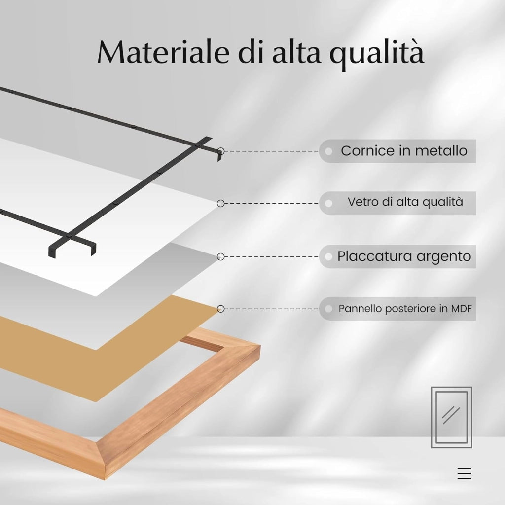 Specchio da Parete 77 x 100 CM, Specchio Rettangolare con Cornice in Legno di Abete, Specchio da Parete per Bagno Ingresso e Camera da Letto