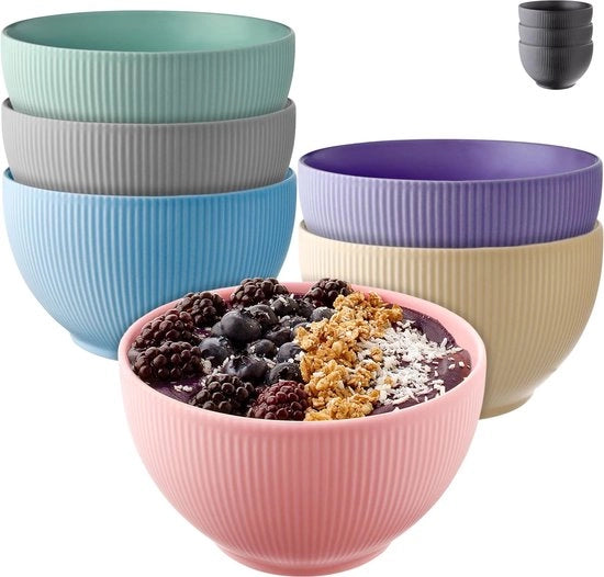 Piatti per Cereali - Ceramica Colorati - Set da 6 - Piatto Grande per Cereali - Sicuro per Microonde e Lavastoviglie - 700 ml (Colori Pastello)