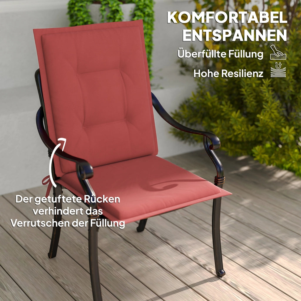 Set di 4 cuscini per sedile 108 x 50 x 5 cm Cuscino per sedia con nastri; coprisedile esterno interno Rosso vino