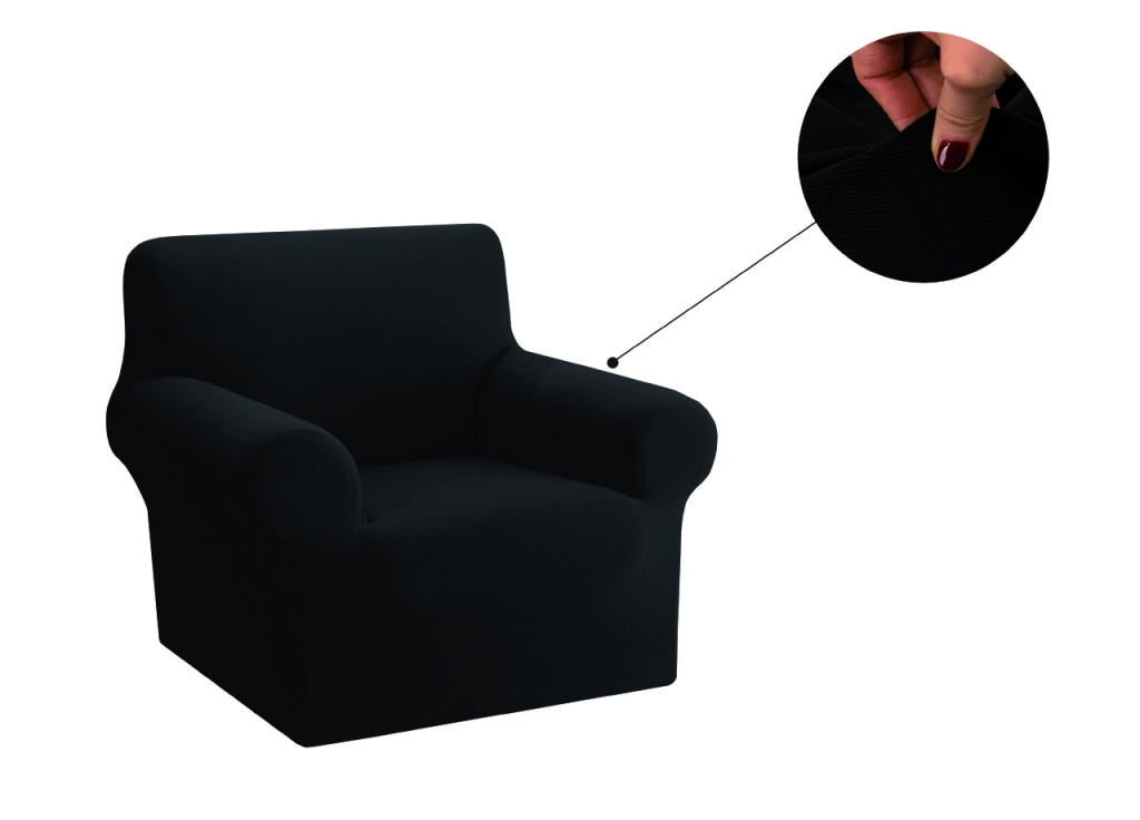 Copridivano Copriseduta Sofà Elasticizzato Tinta Unita Smile Tessuto Millerighe - Poltrona - Nero