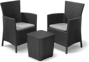 Salottino da giardino 3 pezzi con 2 poltrone e tavolino contenitore effetto rattan colore grafite Iowa Balcony Keter