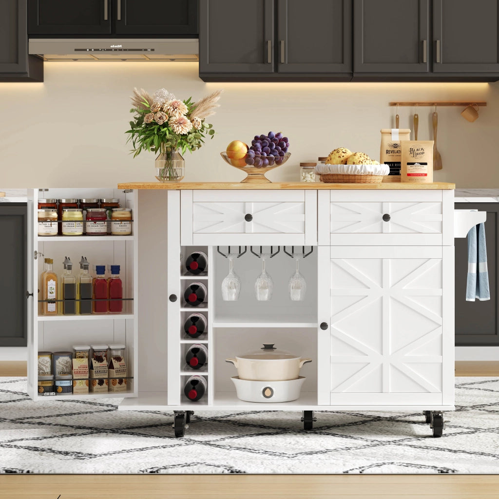 Isola Cucina con Piano Pieghevole e Ruote ¨C MINIMAL ¨C Bianco, 120x45x89 cm