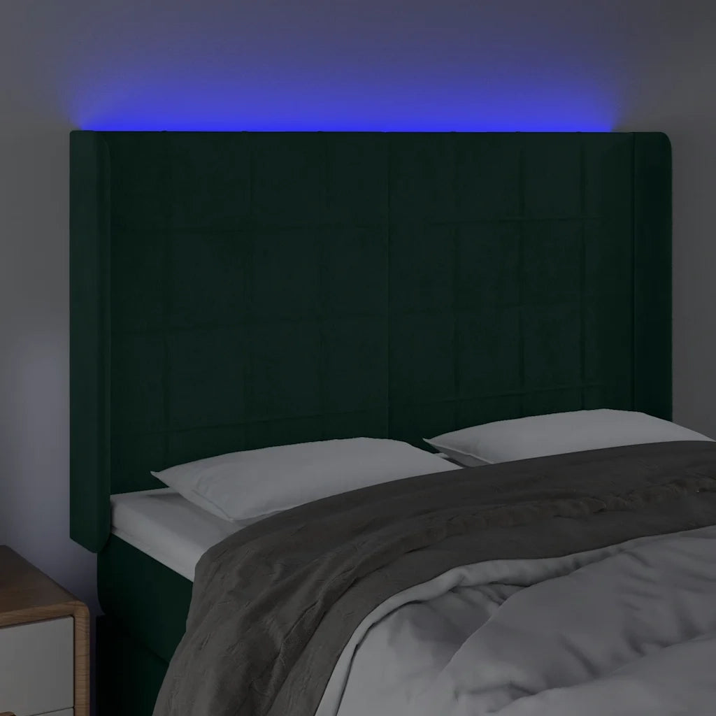 Testiera a LED Verde Scuro 147x16x118/128 cm in Velluto cod mxl 48473