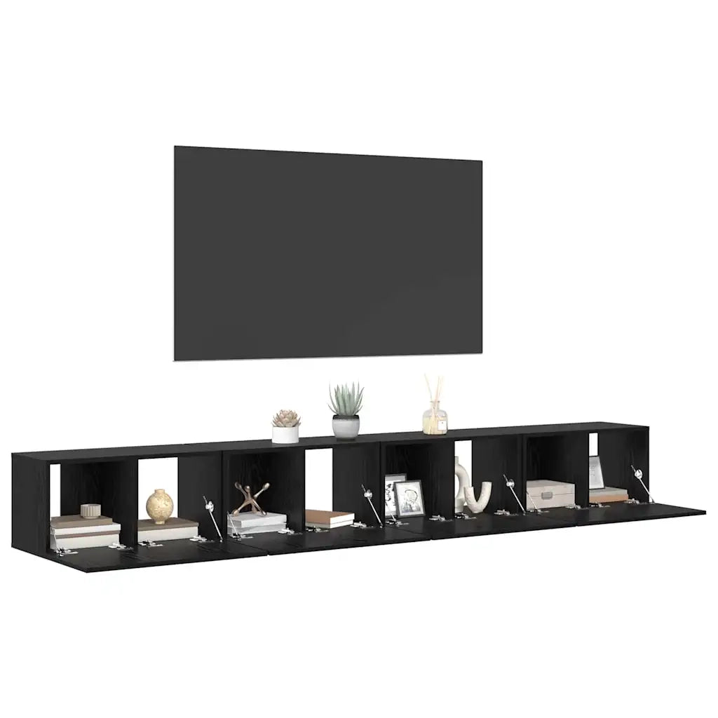 Set mobile TV 4 pz Rovere Nero Legno ingegnerizzato 3393571