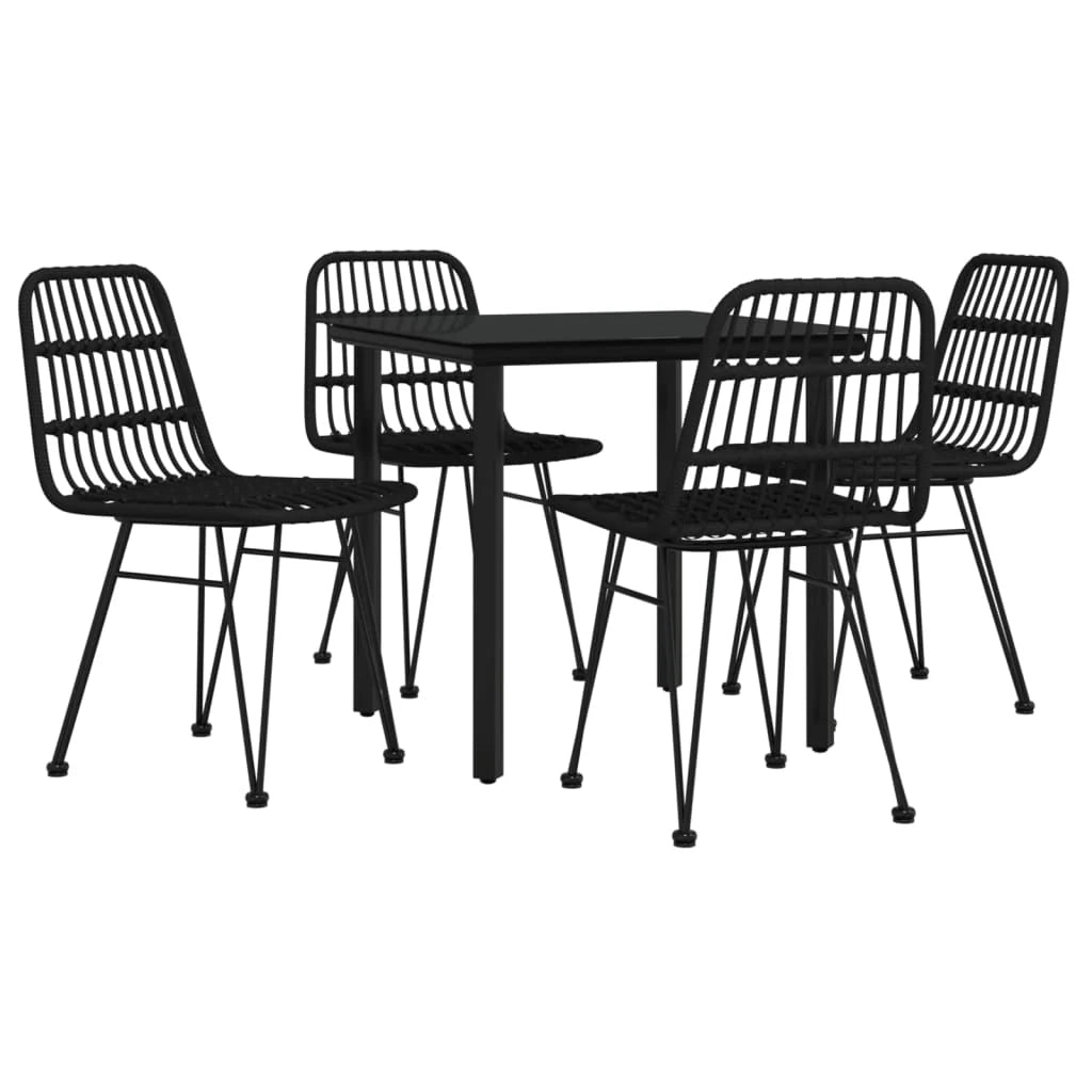 Set da pranzo da giardino in resina nera 5 pezzi in vimini 02_0014786