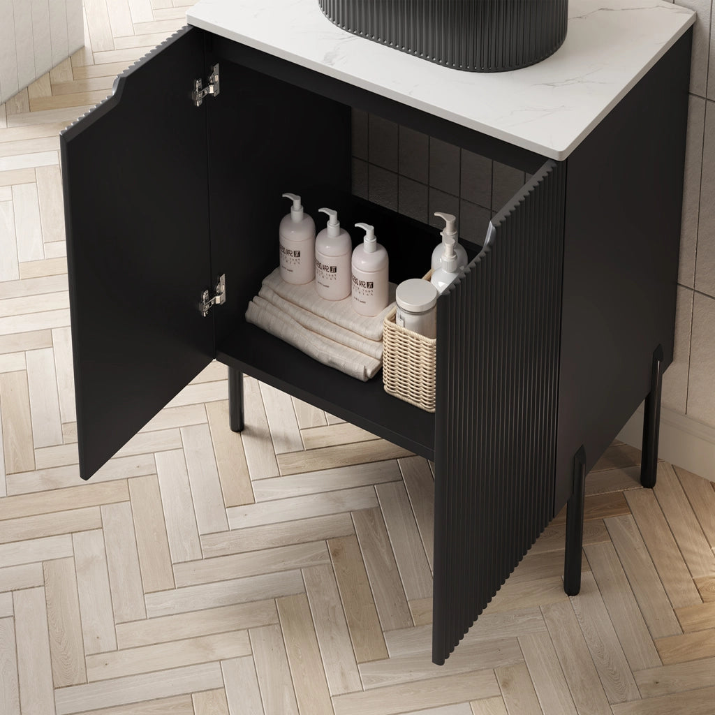 Mobile bagno con 2 ante e piano superiore; design moderno per bagno; in truciolare; MDF e compensato; nero
