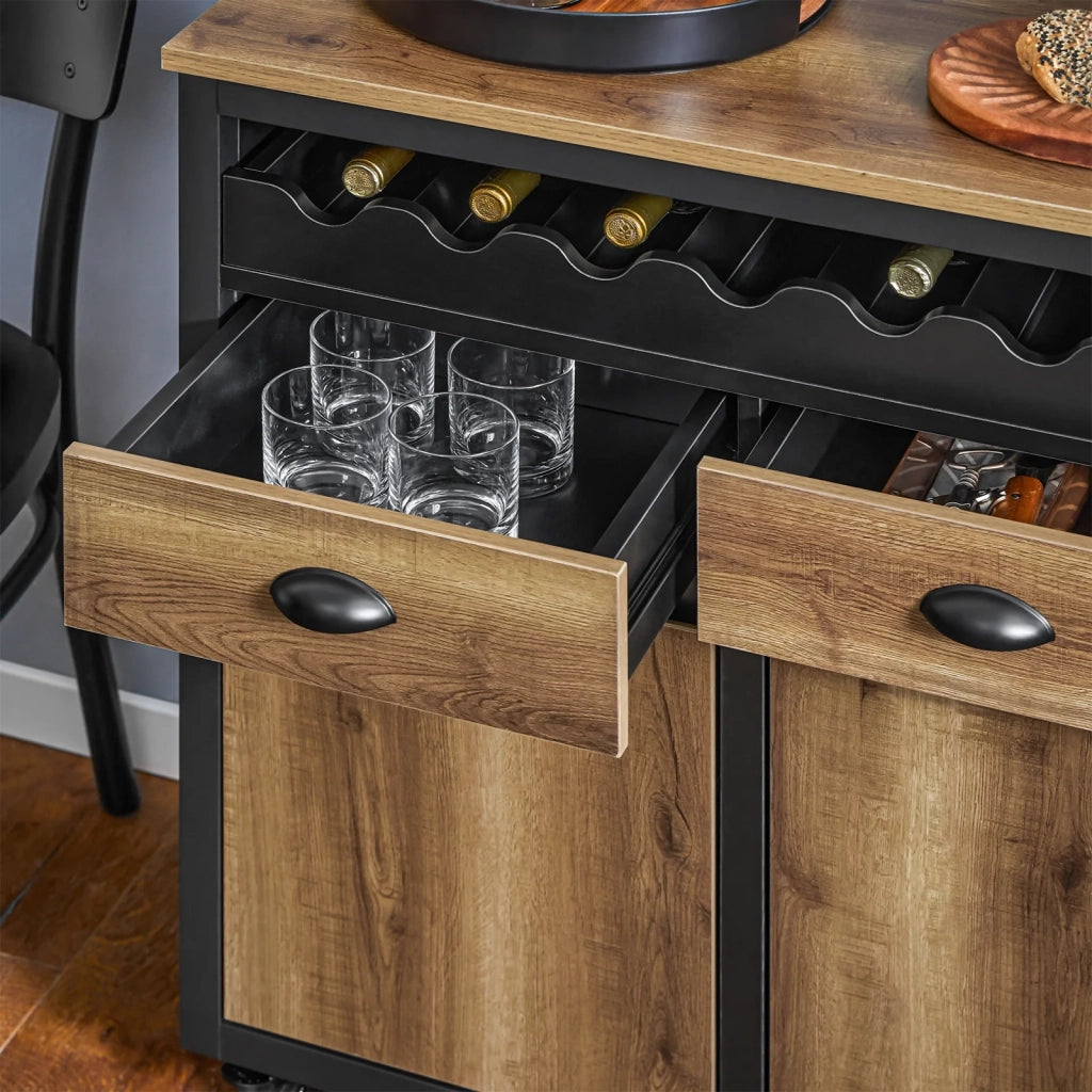Carrello Cucina Con Ruote Credenza Cucina Mobile Cucina Nero 89x40x87cm FKW122-SCH