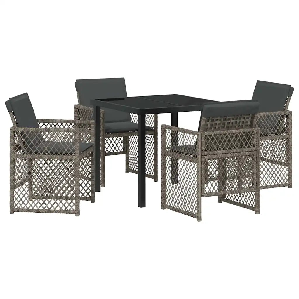 Set da Pranzo per Giardino 5 pcs Grigio polyrattan