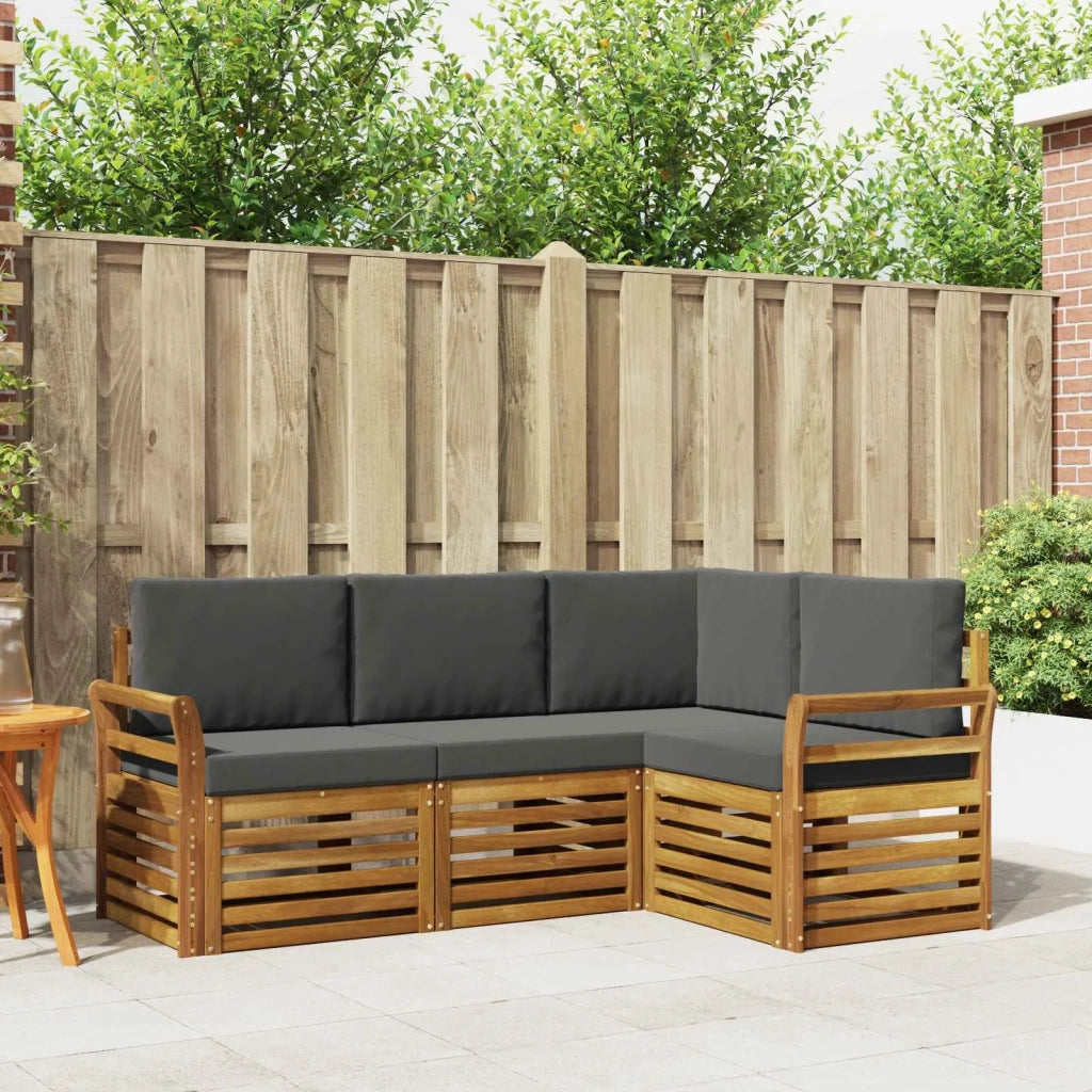 Set divani 4 pcs Naturale e Antracite Legno di Acacia Massello 3374732