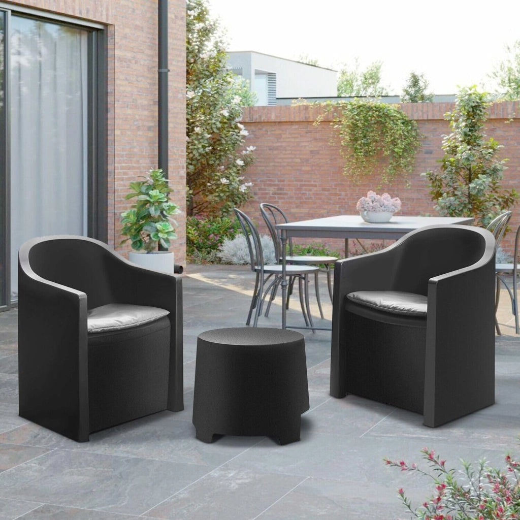 SALOTTINO LUNA ANTRACITE CON 2 POLTRONE E TAVOLINO CON CUSCINI