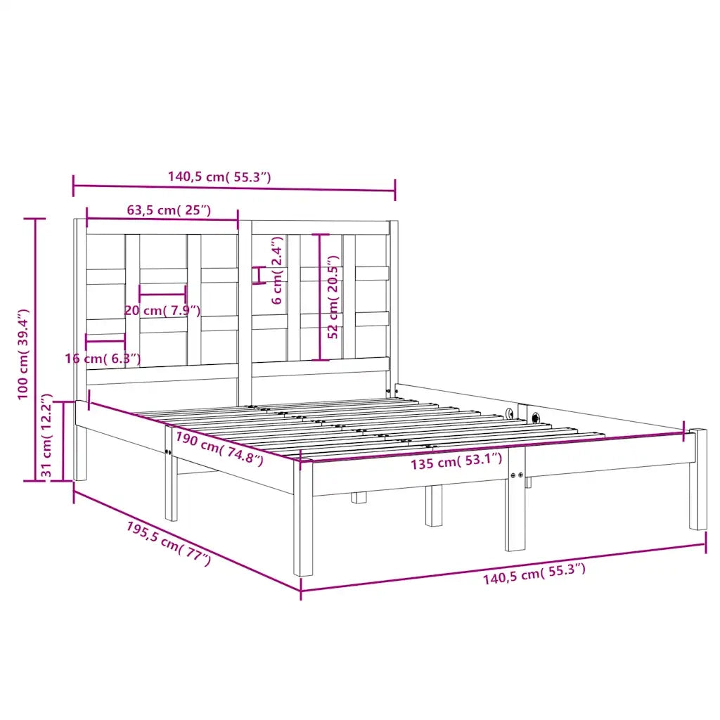Giroletto-Struttura Letto in Legno Massello 135x190 cm Double 504297