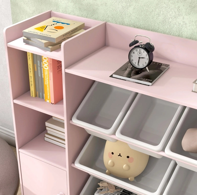 Libreria portagiochi per bambini rosa con 8 box estraibili