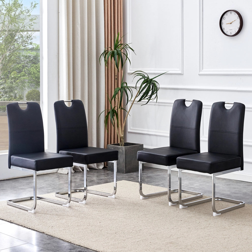 Sedia da Pranzo con Design Ergonomico e Seduta con Molle, Struttura in Metallo, in PU Nero