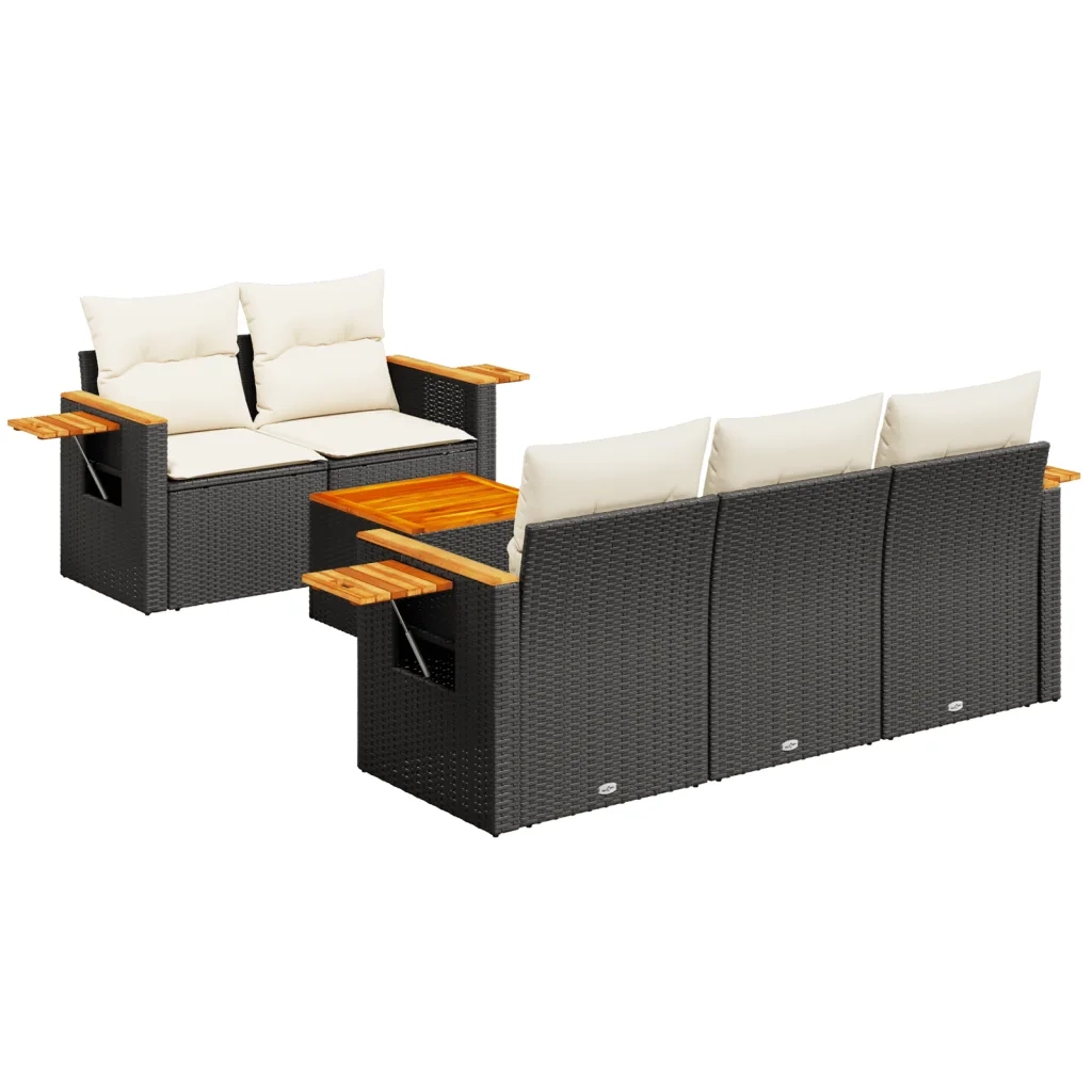 Set Divano da Giardino 6 pz con Cuscini Nero in Polyrattan 3226623