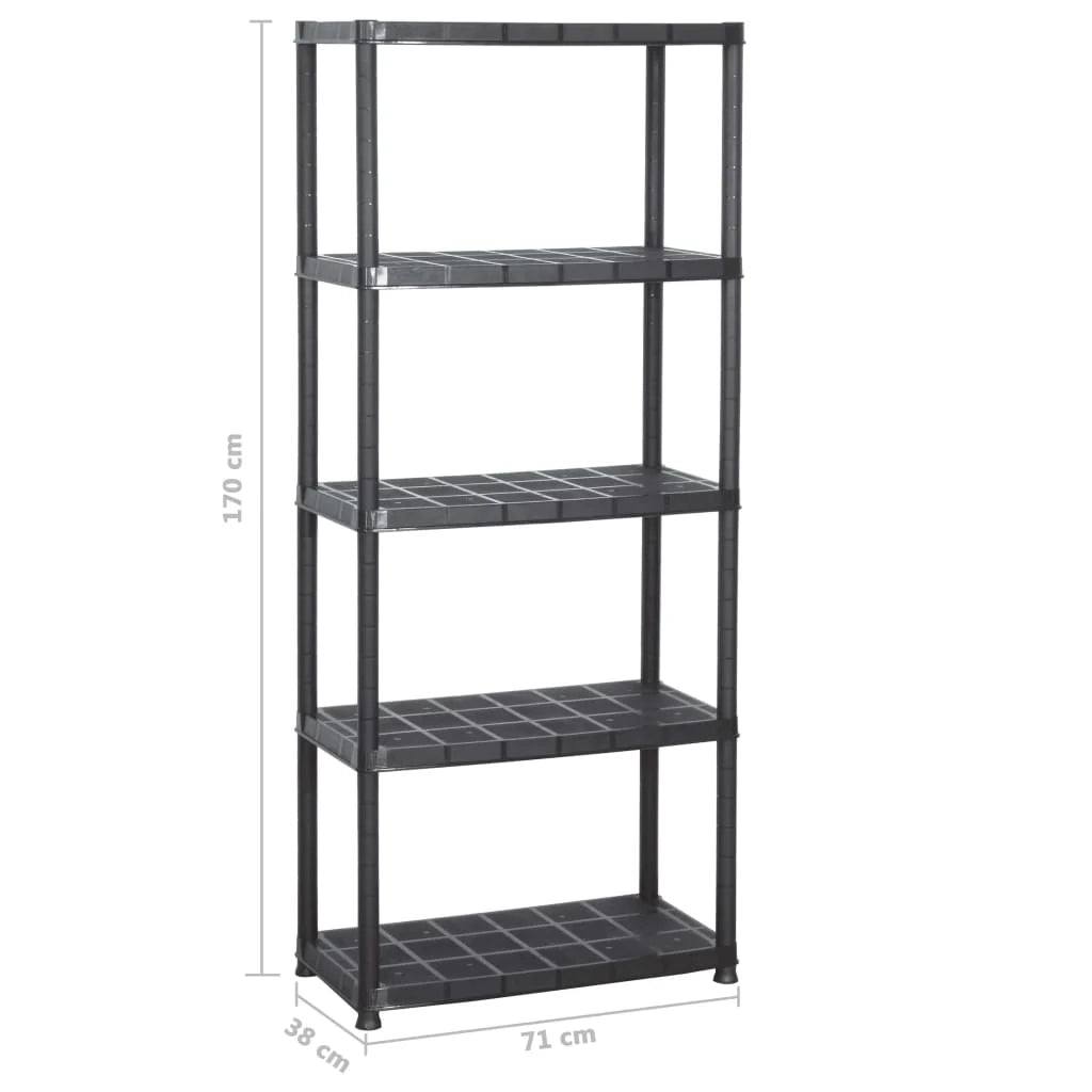 Scaffale portaoggetti nero a 5 ripiani 71 x 38 x 170 cm plastica 02_0000652