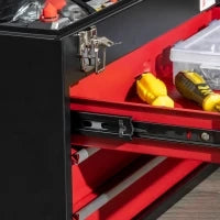 DURHAND Cassetta Porta Attrezzi in Acciaio con 3 Cassetti e Vassoio Superiore, 51x22x32 cm, Rosso e Nero