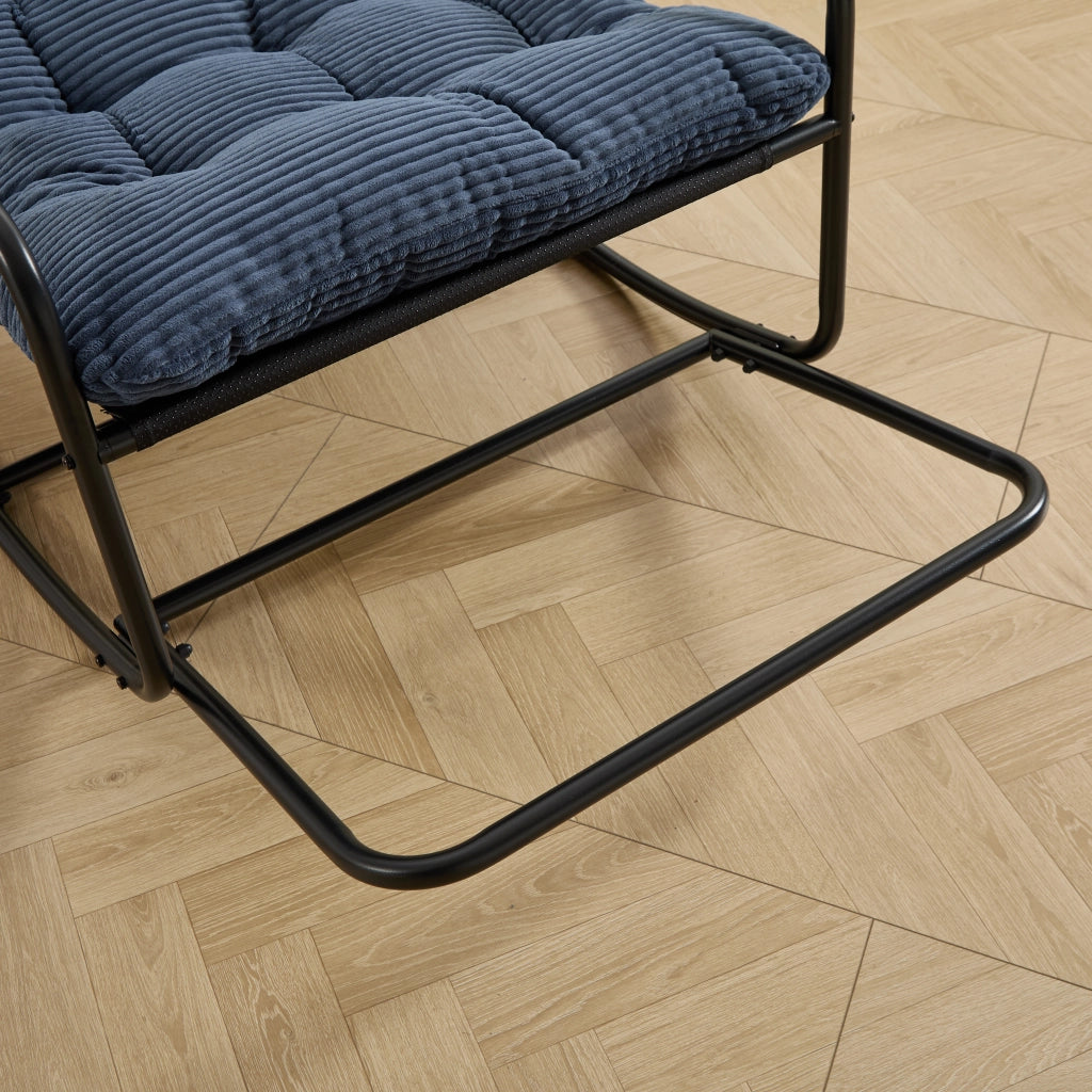 Sedia a dondolo con cuscino spesso e movimento regolabile per soggiorno in acciaio blu navy