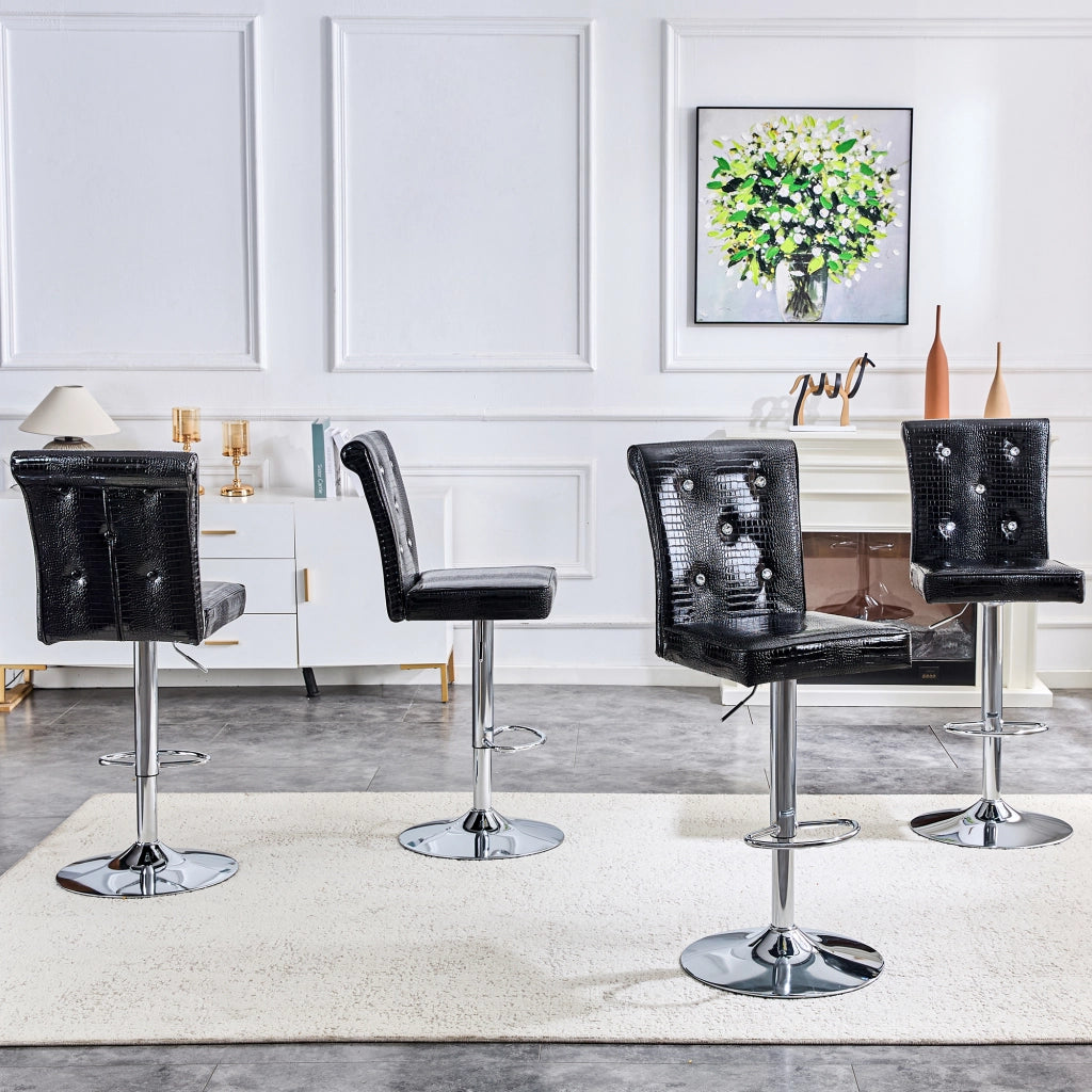 Sgabello da bar in PVC con finitura effetto coccodrillo, seduta imbottita impermeabile per cucina e bar, nero