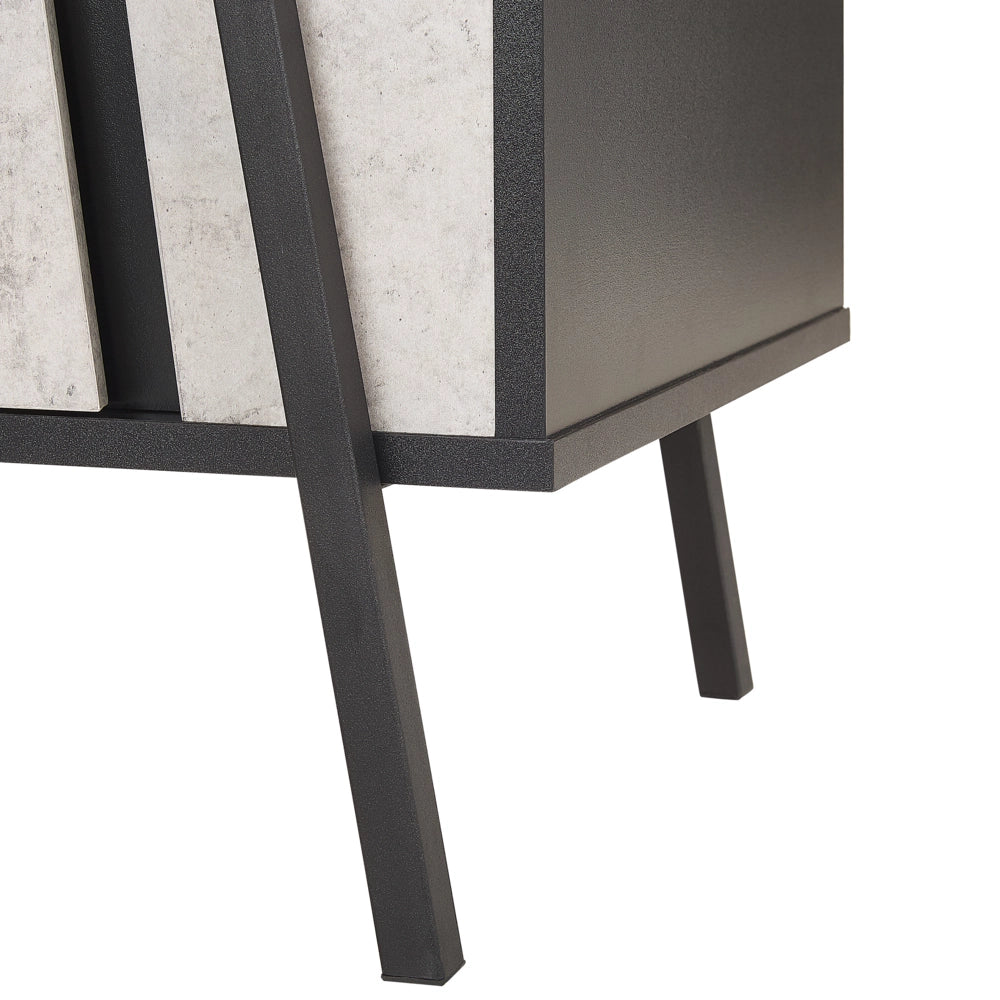 Mobile TV effetto cemento e gambe in metallo Nero fino a 75ʺ con 1 cassetto e 2 armadi in stile industriale