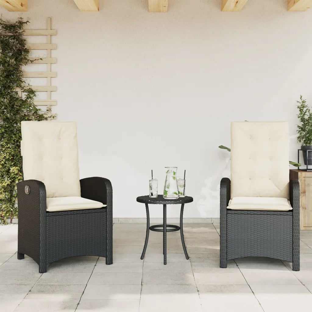 Sedie Reclinabili da Giardino 2 pz con Cuscini Nero Polyrattan
