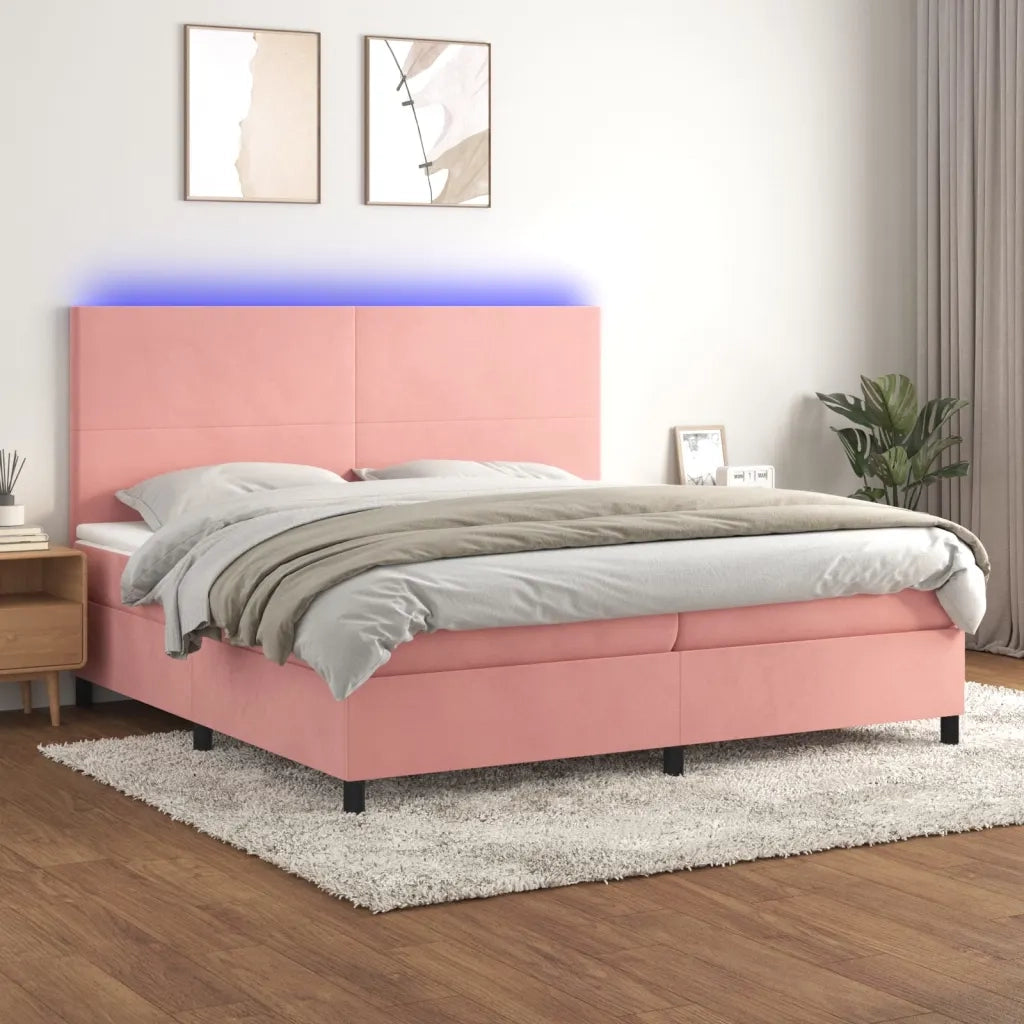 Letto a Molle con Materasso e LED Rosa 200x200 cm in Velluto 3136028