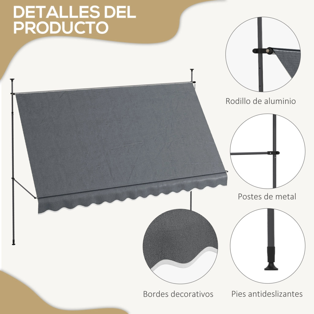 Toldo Manuale Retrattile con Manovella ¨C zephmum ¨C Grigio Scuro 350x120x210-300 cm