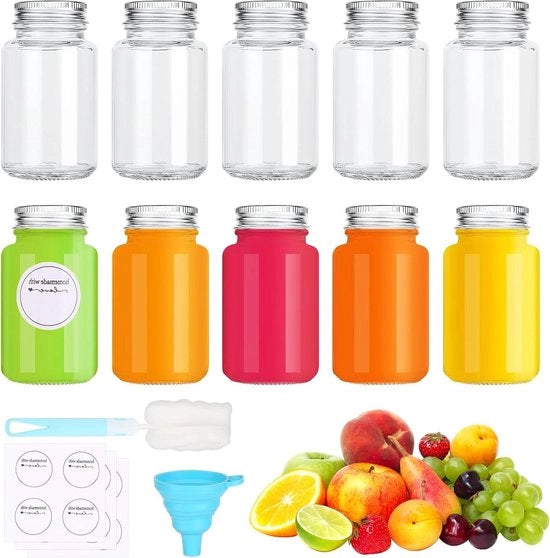 10 pezzi Bottiglie da 2,7 oz/80 ml in vetro con coperchi - Mini bottiglie da Ginger Shot riutilizzabili piccole con spazzole, etichette e imbuto per succhi e erbe