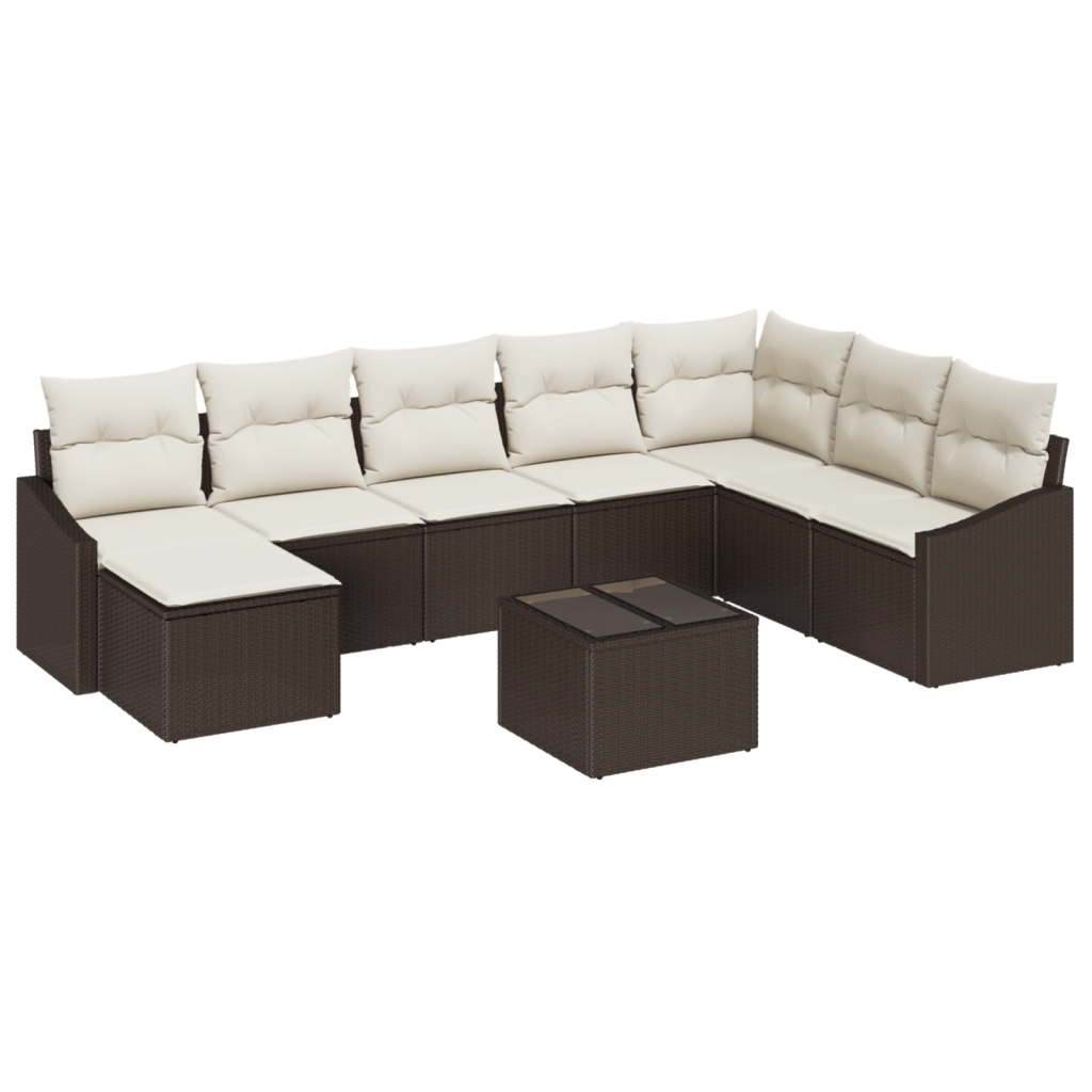 Set Divano da Giardino da 8 Pezzi con Cuscini Grigi in Rattan Poliestere