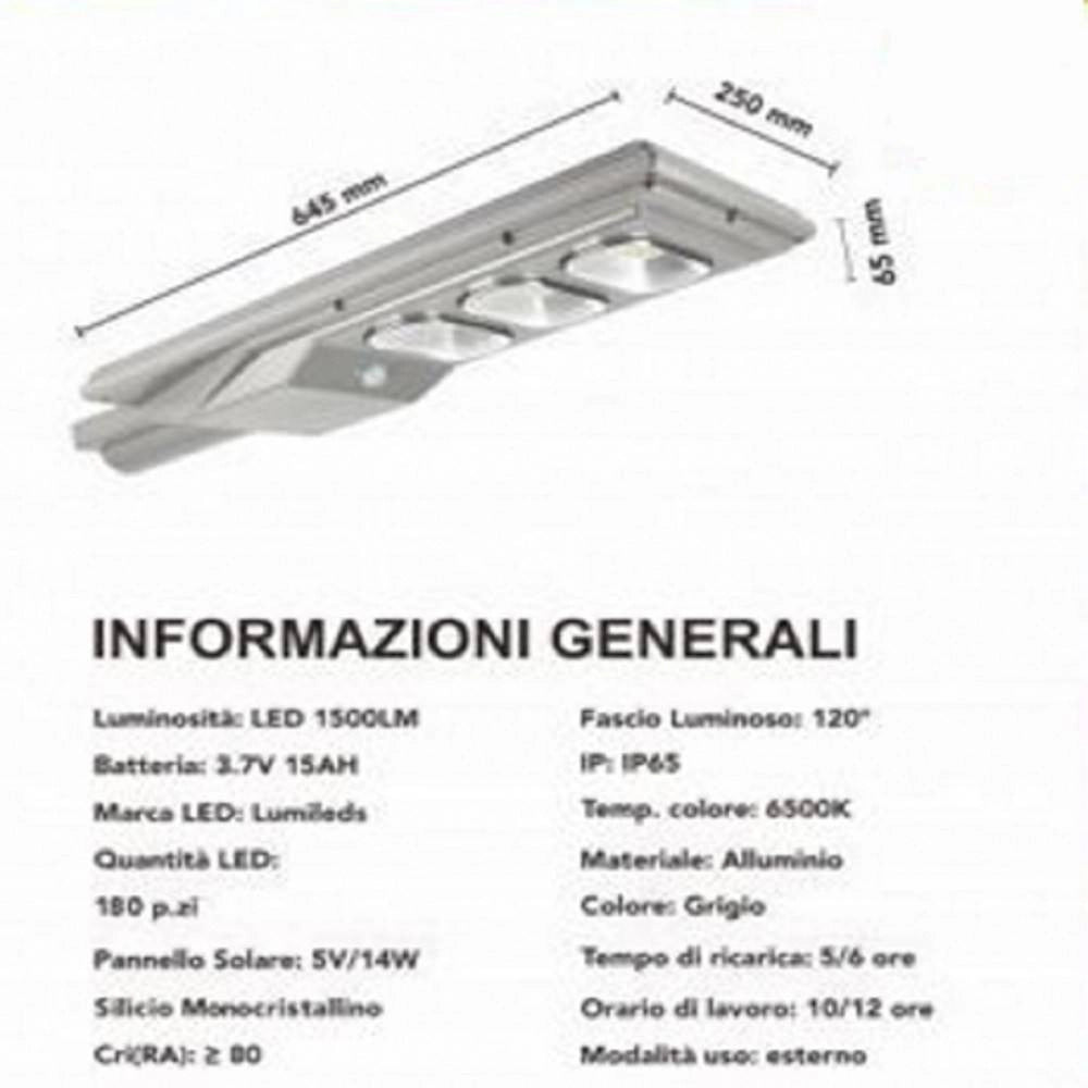 Trade Shop - Faro Stradale Led Lampione Solare 150w Luce 6500k Sensore Movimento Sl-150w-ss -