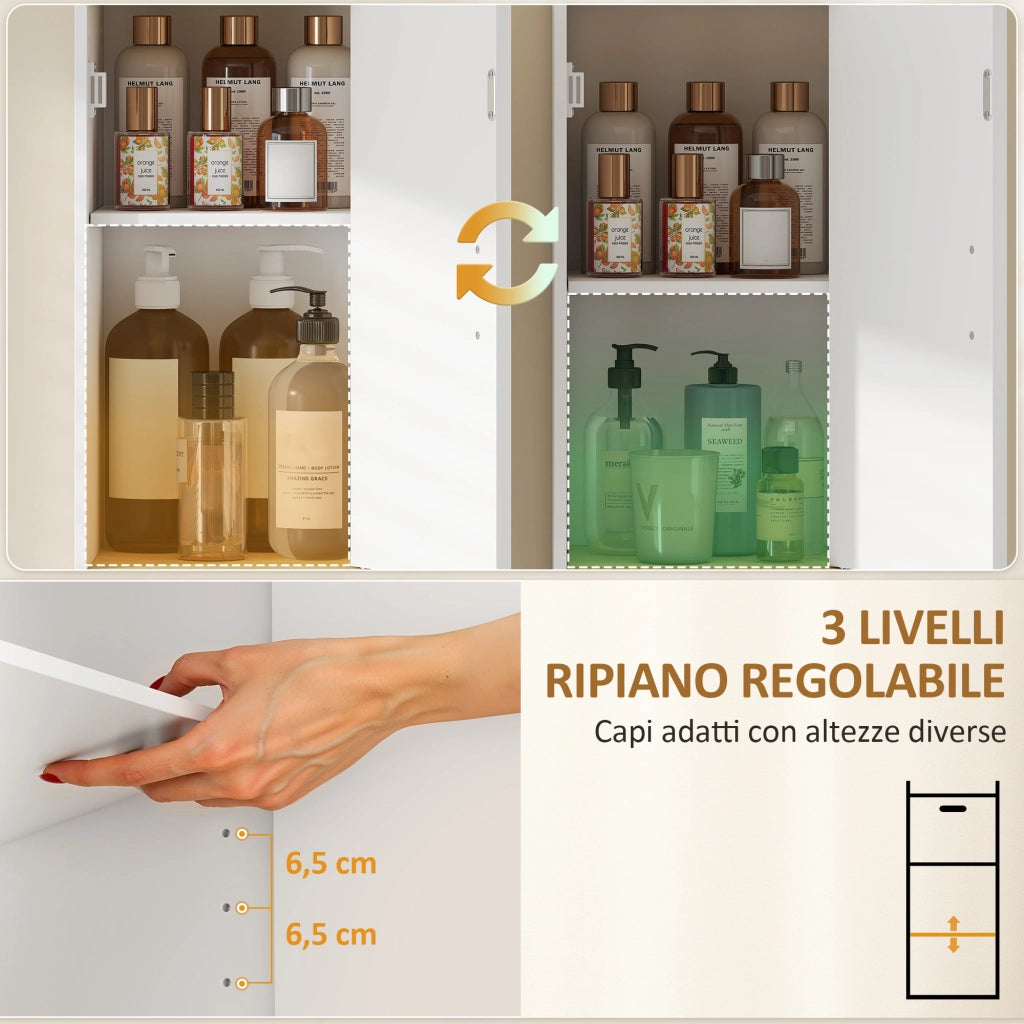 Mobile da Bagno Stretto con Mensola Regolabile Bianco